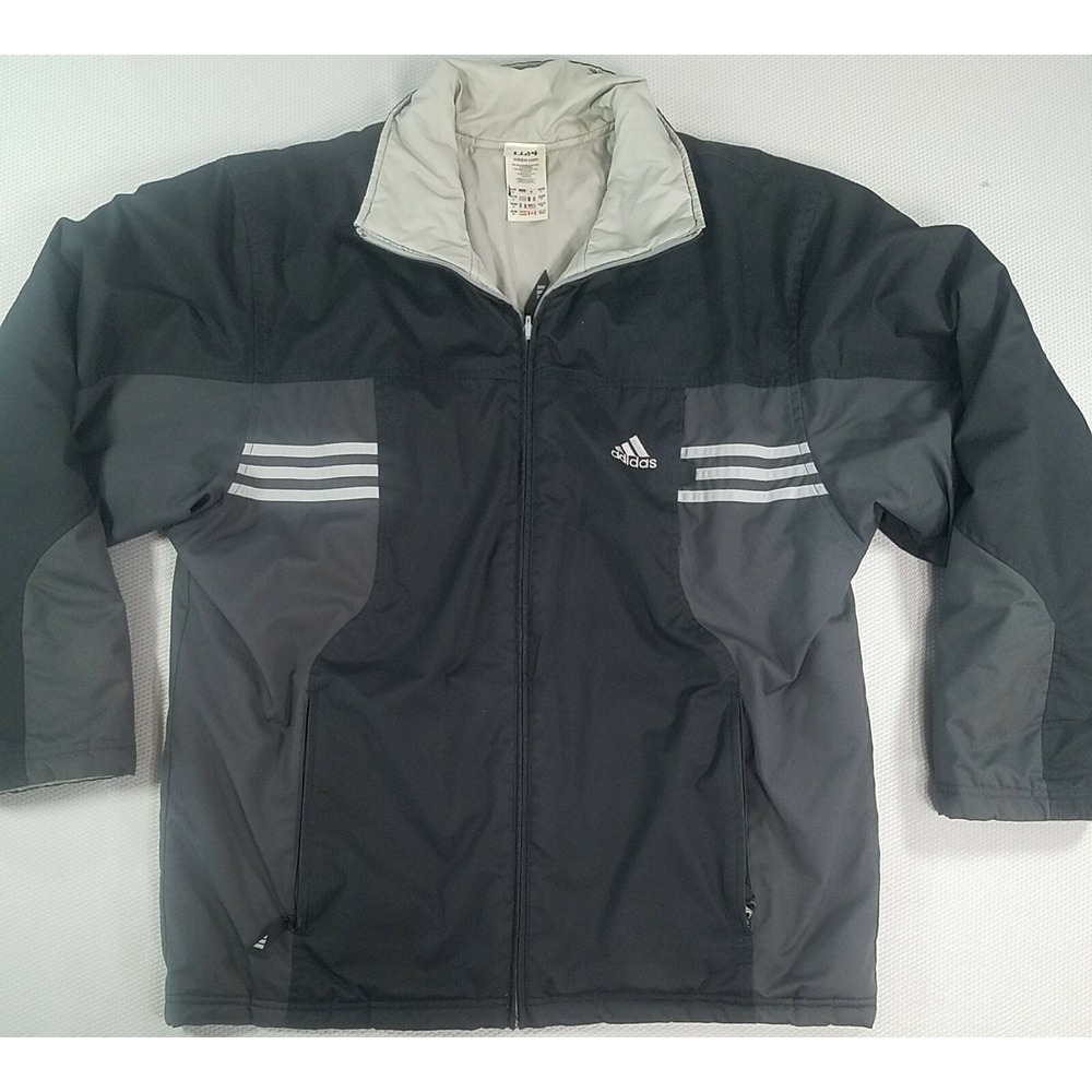 Adidas 90's Vintage Reversible Jacket Size M Black Grey 3 stripe 100% Polyester